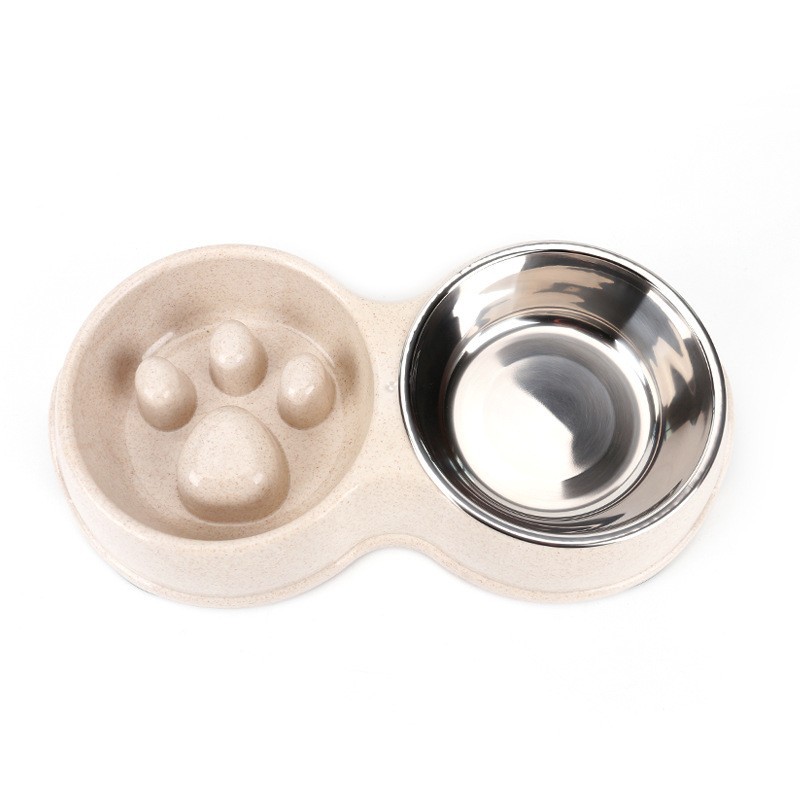 Gato Tazón de acero inoxidable perro tazón antidetonante mascota doble tazón alimentación de agua potable integrado cóncavo-convexo Slow Food Bowl ventas directas de la fábrica