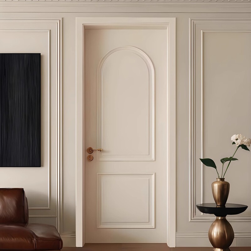 Mofan High-End White French Paint Bedroom Door Full Package Installation Home Door Indoor Complete Set of Cream Wooden Door