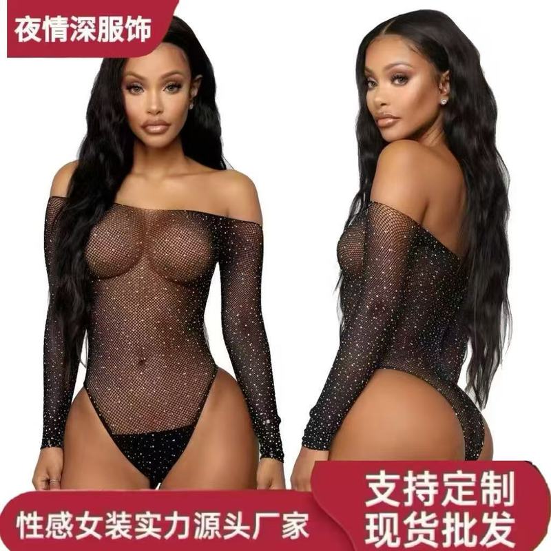 Amazonのヨーロッパとアメリカのセクシーな人気の透視テクスチャ下着、ドットダイヤモンド、ベビーブレス、オープンショルダーメッシュ、工場直送|undefined