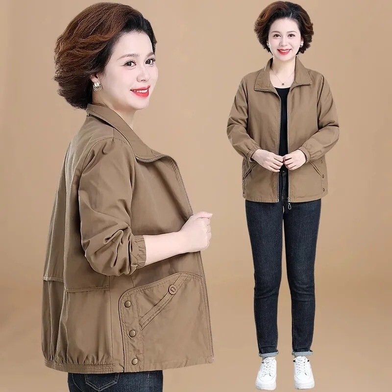 Mom's Spring and Autumn Windbreaker Tops Women's New Style Western Style Casual Tops for Middle-Aged and Elderly Loose Large Size Top