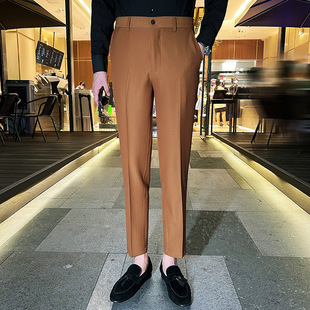 Fashion Non-ironing Trousers Men's Korean Style Slim-fit Tongs Business Casual Trousers Trousers Men's Dark Green Trousers