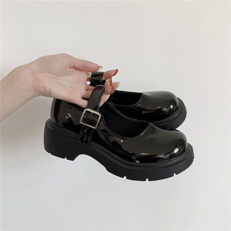 Retro summer black Japanese Mary Jane shoes platform English style