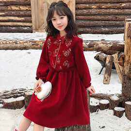 女童连衣裙秋冬装2026新款儿童红色新年衣服女孩拜年冬装过年裙子