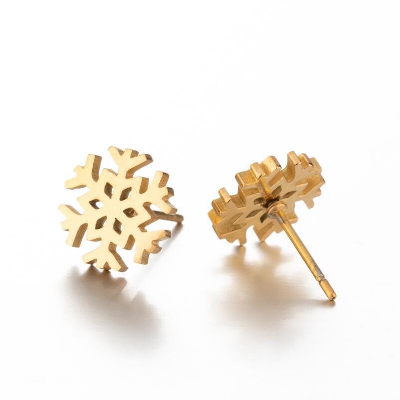 Daily Occasion 304 Stainless Steel Material PVD Coated 18K Gold Real Gold Plated Snowflake 304 Stainless Steel Fashion Waterproof Non Tarnish Ear Studs