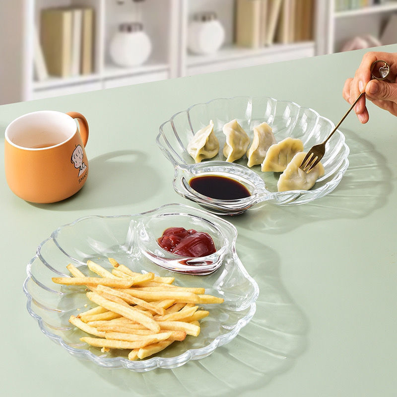 玻璃水饺饺子盘带蘸料碟欧式创意家居沙拉碗水果盘分餐盘|undefined