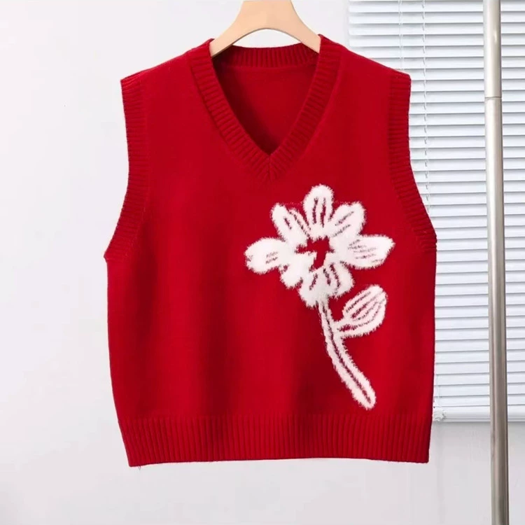 Бархатный свитер жилет 2024 ранней весны новый пуловер без рукавов жаккард с круглым вырезом Ретро Свободный жилет для женщин