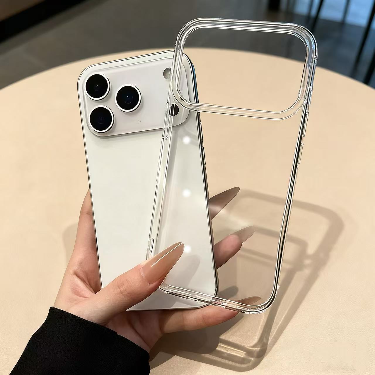 iphone17手机壳适用苹果16直边大孔15pro max四角防摔透明保护套