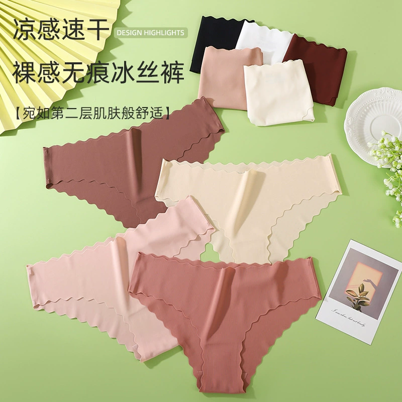 Трансграничные трусики большого размера амазонка ледяной шелк без следов, полубедра, дышащая хлопчатобумажная промежность