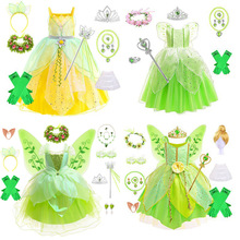 跨境小叮当万圣节精灵连衣裙公主蒂安娜女童礼服cos舞台演出服