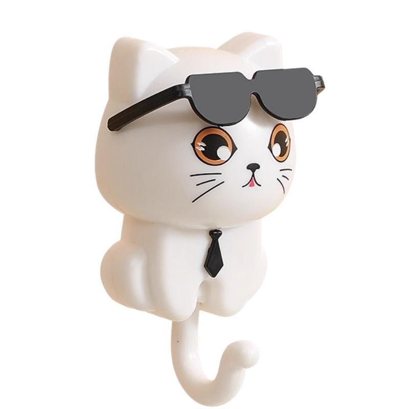 创意卡通衣钩钥匙卡通可爱黑猫衣帽粘钩免孔强力眼睛转动猫咪挂钩|undefined