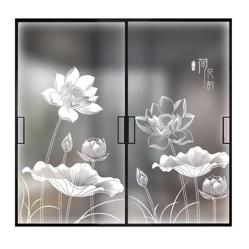 防窥视玻璃窗贴纸图案荷花透光不透明防走光网红浴室厨房玻璃贴纸|undefined