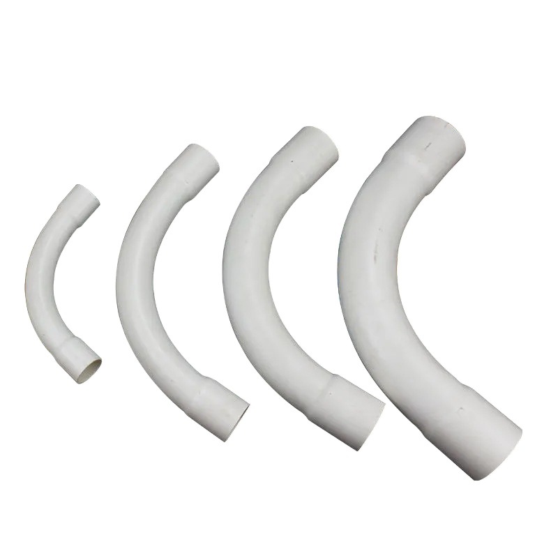 Pvc mecanismo arco grande flexión 16 20 25 32 40 50 línea tubo curva mensual 90 grados arco flexión ignífugo accesorios de tubería de plástico