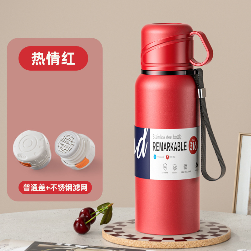 Taza de aislamiento de doble tapa de gran capacidad 316 para hombres y mujeres, separación de agua de té de acero inoxidable, taza de té al aire libre de automóvil portátil