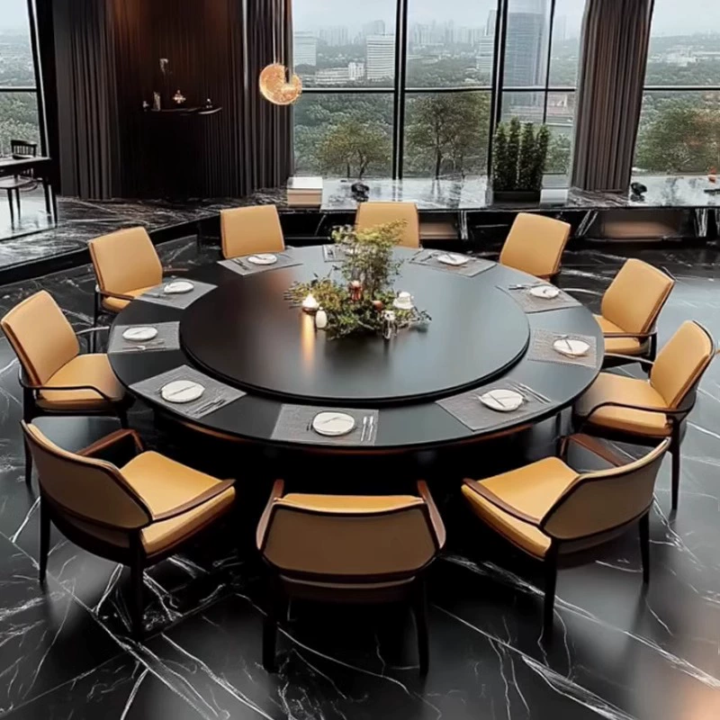 Новый обеденный стол для отеля в стиле шинуазри, большой круглый стол и стулья, электрический круглый стол с горячим горшком, 12-20 человек, коммерческий банкет в отеле