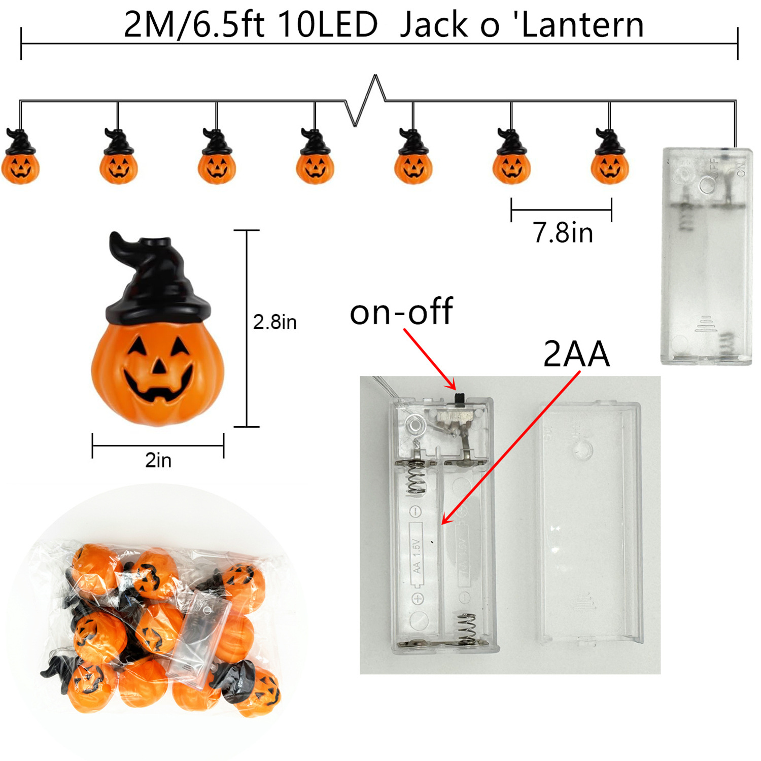 Halloween calabaza string luces fiesta decoración estampada calavera ojo fantasma cabeza murciélago LED batería string luces atmósfera