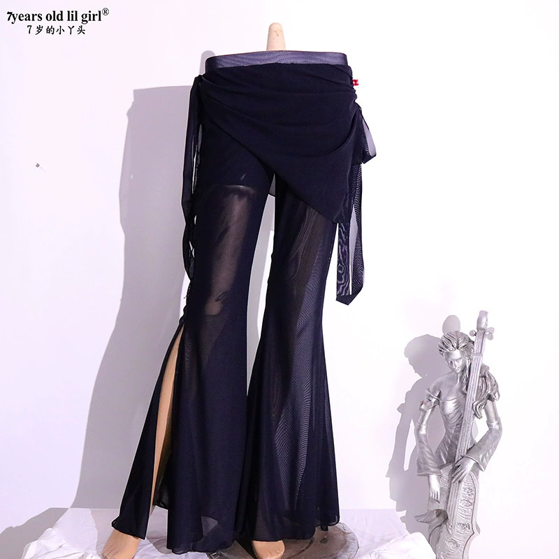 Dance clothing belly dance new style mesh Taiwan water sand small butt curtain sharp corner bell-bottom pants brand design CB175