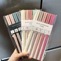 高颜値カラー箸家庭用一人箸ピンクマカロン耐高温防かび合金抗菌分食