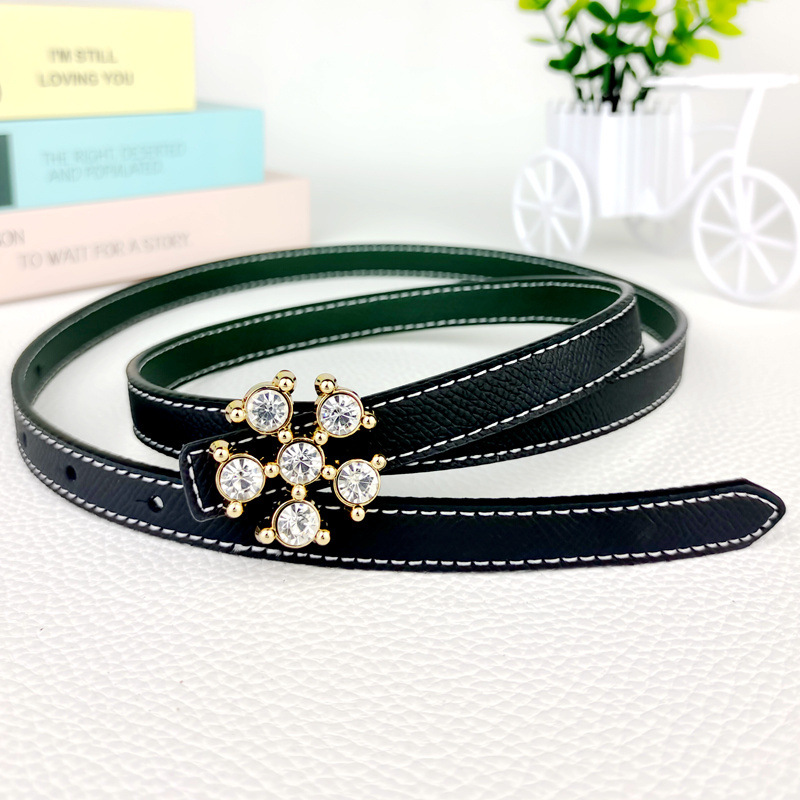 细腰带钻简约小花腰带女真皮2025新款裙子牛仔腰带时尚百搭收腰现