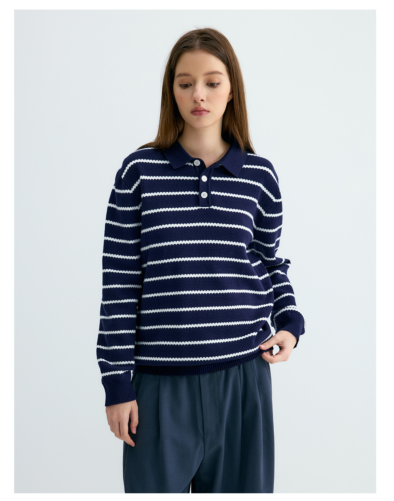 UNF Striped 300g Loose Polo Sweater