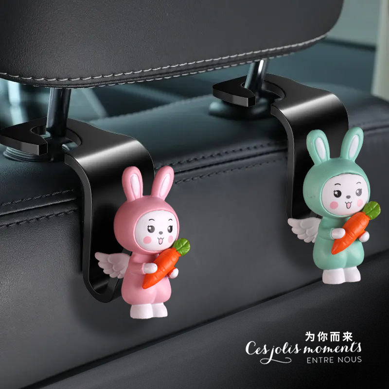 Gancho de asiento de conejito de dibujos animados en 3D Suministros de coche Gancho de respaldo de silla de coche creativo Accesorios interiores lindos para mujer