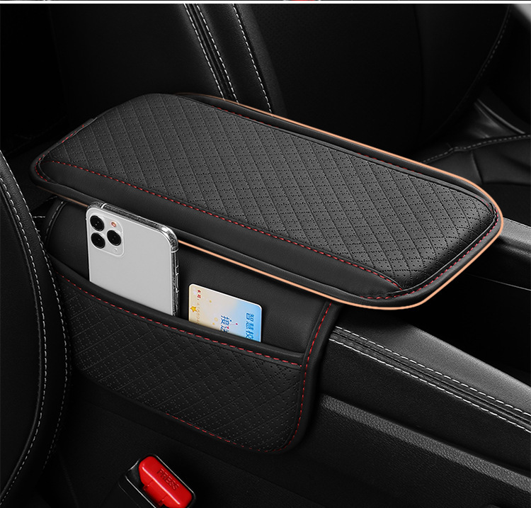 Car Armrest Box Heightening Pad, Anti-Slip Car Armrest Protective Pad, Multi-Functional Storage Bag, Leather Breathable Protective Pad
