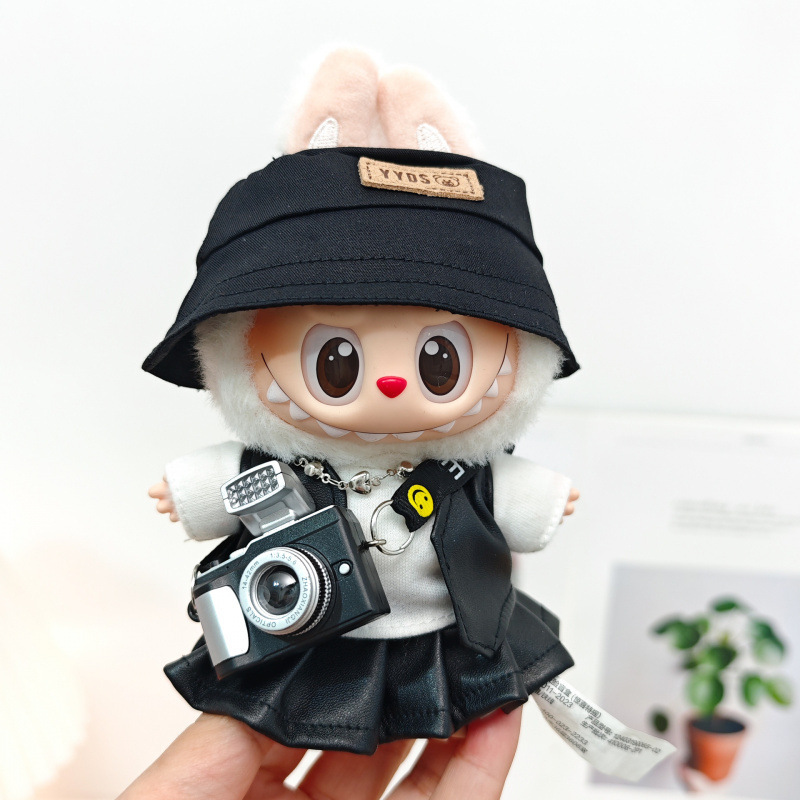 17 センチメートルビニールぬいぐるみマカロンラブブ LABUBU ベビー服ピンクガーゼスカートヘアアクセサリー着替え|undefined