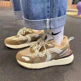 2023冬季ins厚底加绒百搭加厚运动休闲鞋chi情侣运动棉鞋女