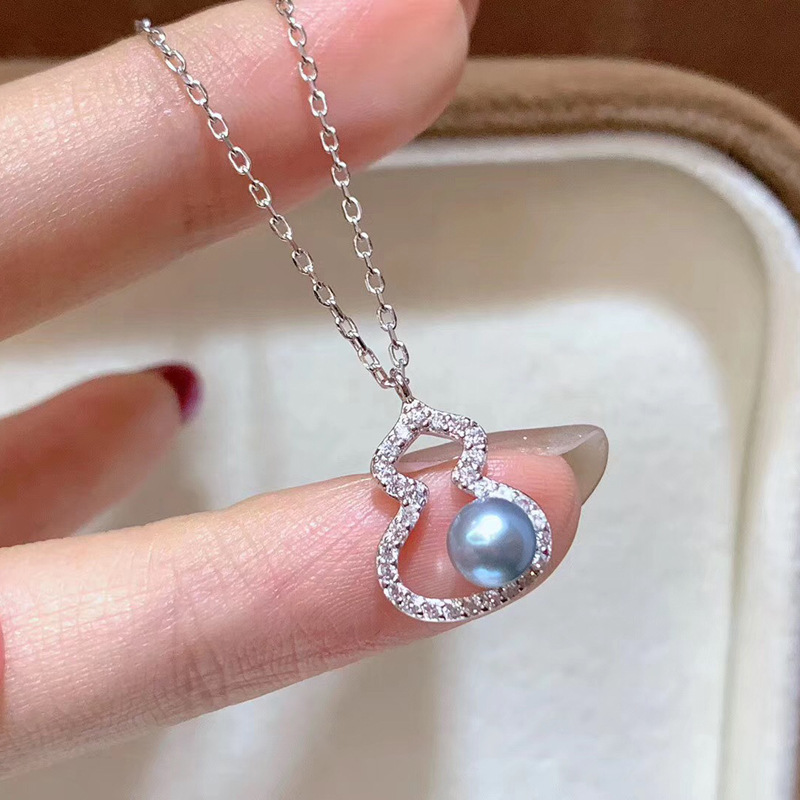 9177 DIY珍珠配件 S925纯银套装 葫芦吊坠空托 耳钉配件女时尚款