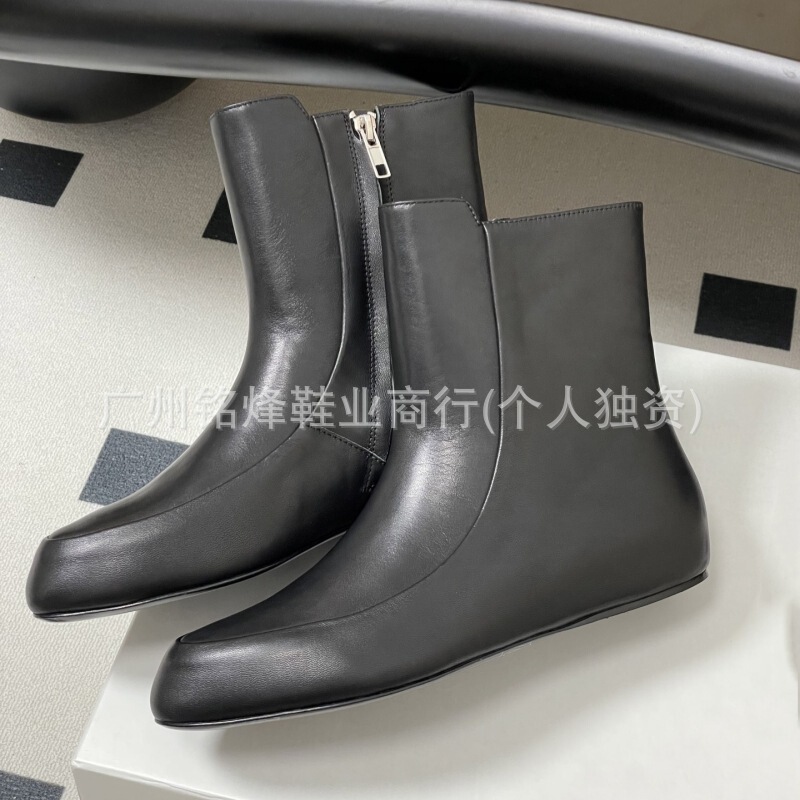 高版本~真皮内增高复古平底短靴女2025新款秋冬单靴瘦瘦靴马丁靴|undefined