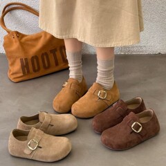 真皮勃肯鞋女2025秋季新款复古全包厚底增高豆豆鞋软底一字扣单鞋