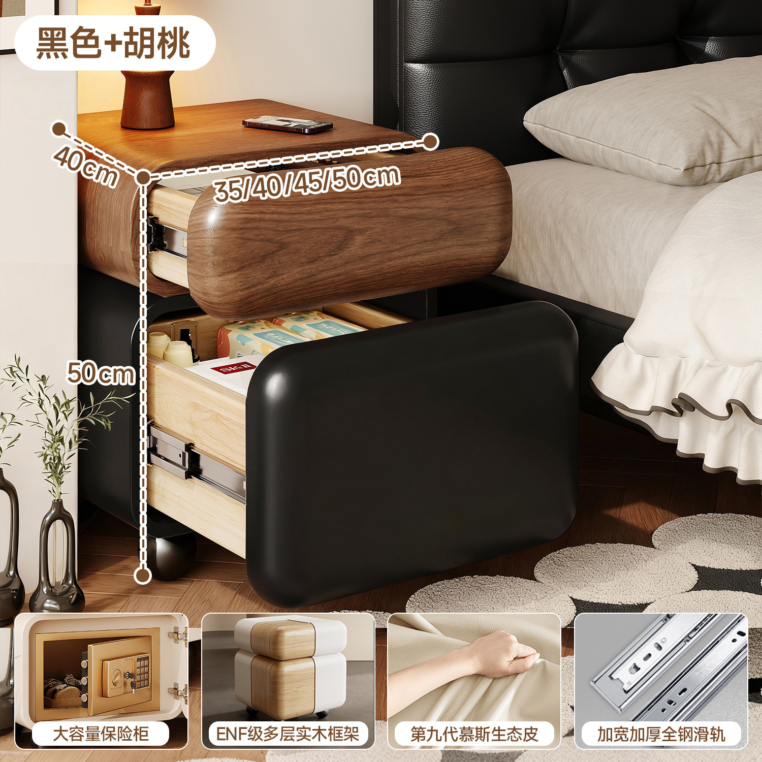 Medieval estilo cabecera de madera sólida caja fuerte todo-en - uno 2025 nuevo dormitorio doméstico de lujo ligero alta madera sólida gabinete de almacenamiento
