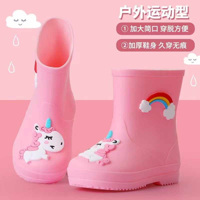 Bebés zapatos impermeables para niños, dibujos animados lindos para niños y niñas, jardín de infantes, zapatos impermeables para niños mayores, zapatos de lluvia antideslizantes y veludo