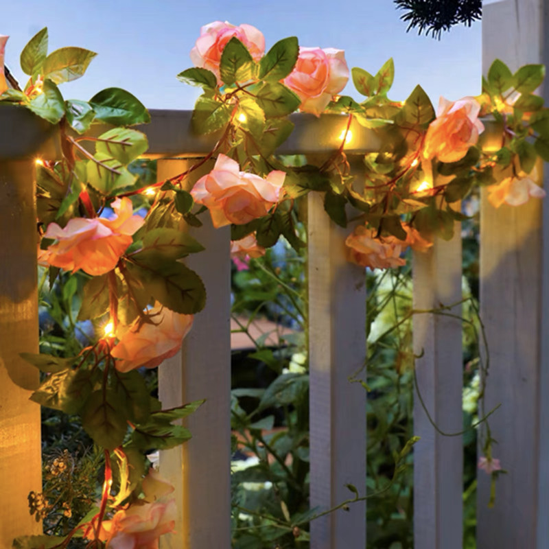 Led outdoor courtyard decoration light simulation rose rattan light green leaf rattan decorative solar light string cross-border Led outdoor courtyard decoration light simulation rose rattan light green leaf rattan decorative solar light string cross-border