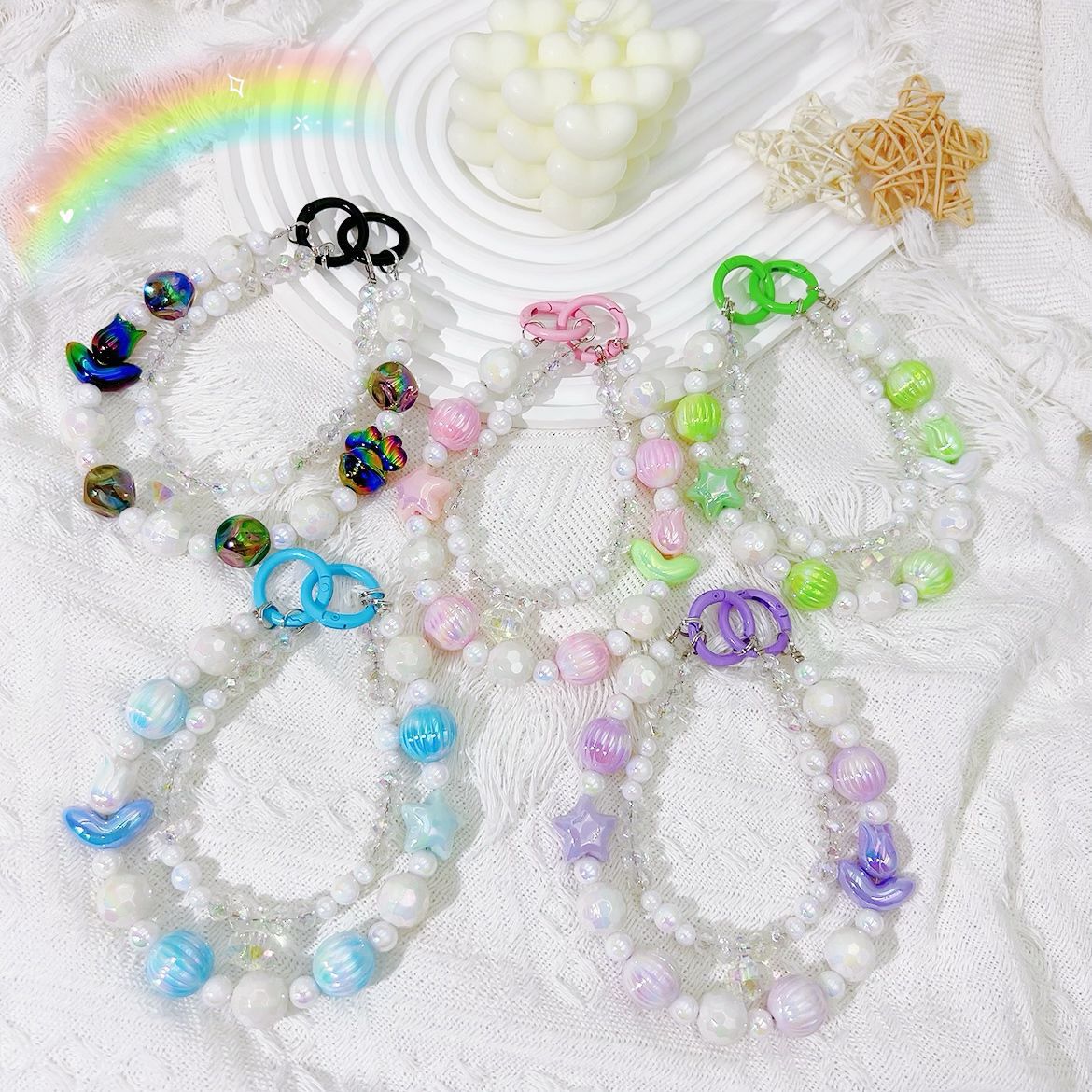 Creative tulip beads mobile phone chain 16mm halo pumpkin beads car key pendant small fresh crystal chain