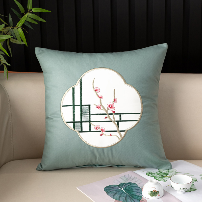 Technology cloth skin embroidery plum pillow pillow set home with decorative living room sofa waterproof cushion office chair waist pillow 8