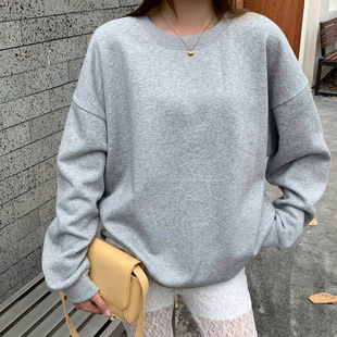 Real shot 2024 autumn new loose solid color casual sweater simple versatile long sleeve pullover top