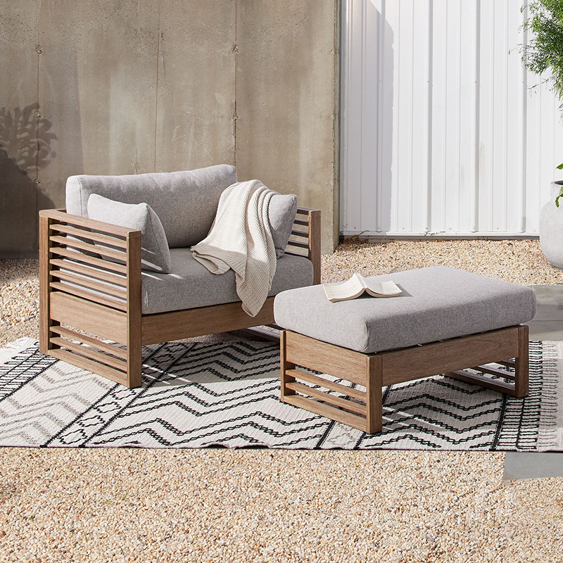 Conjunto de muebles de teca para exteriores, resistentes al agua y a los rayos UV, para sofá de jardín, patio, terraza, balcón, villa, con mesa de centro.