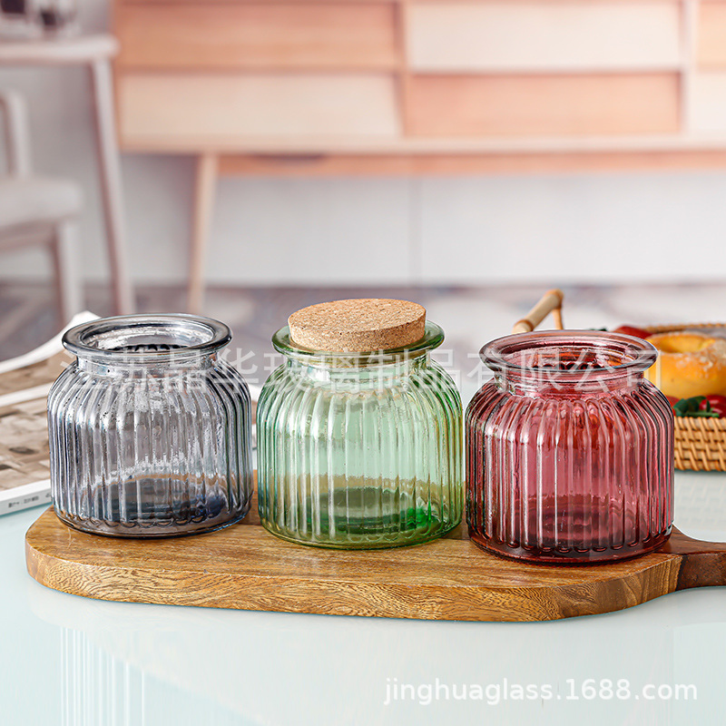 Fábrica al por mayor cosecha Festival gran boca calabaza decorativa botella de vidrio botella de almacenamiento jarra color florero corcho cubierta almacenamiento de calcio de sodio