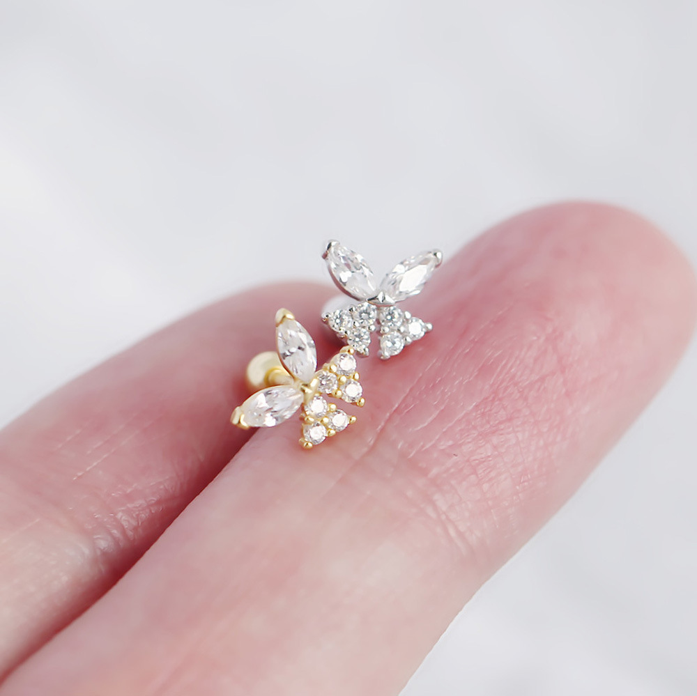 Zircon Inlay Material Ear Studs Classification 1 Pair Quantity 1 Pair 925 Sterling Silver Zircon Butterfly Ear Studs