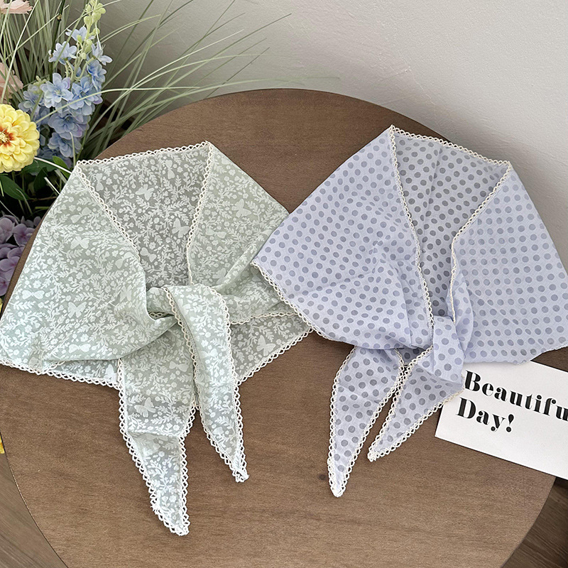 Turbante de verano pastoral turbante de flores de encaje turbante de seda de alta calidad con toallas de seda de triángulo al por mayor