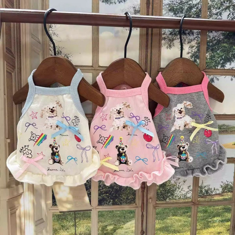 夏季新款狗狗衣服吊带可爱印花公仔春夏季薄款泰迪比熊小型犬服装|undefined