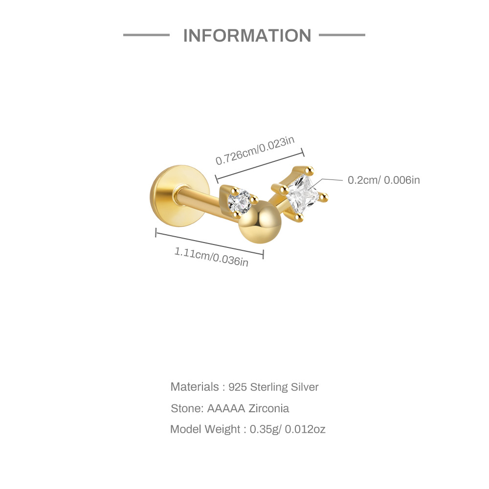 2g Weight Zircon Inlay Material Ear Studs Classification 1 Piece Quantity Daily Occasion 925 Sterling Silver Material Geometric Pattern Women's Gender Plating Design Simple Style Style 1 Piece Ear Cartilage Rings & Studs Simple Style Geometric 925 Sterling Silver Plating Zircon 无
