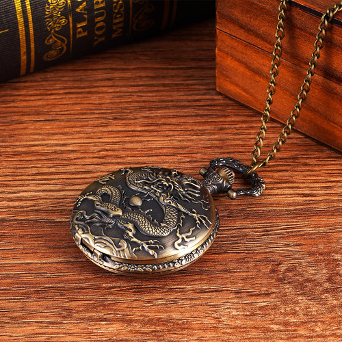 Wind Zodiac Dragon Totem Large Pocket Watch Embossed Dragon Nostalgic Retro Copper Color 6005-1
