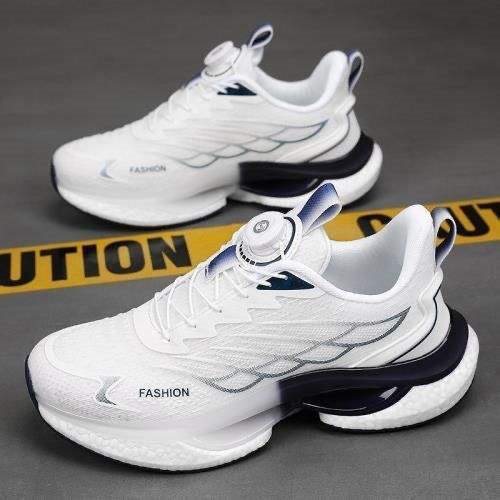 Zapatos de hombre, zapatillas de deporte transpirables, suela de palomitas de maíz para hombre, botones giratorios antideslizantes, zapatos para correr, superficie de cuero, comuníquese con el servicio al cliente