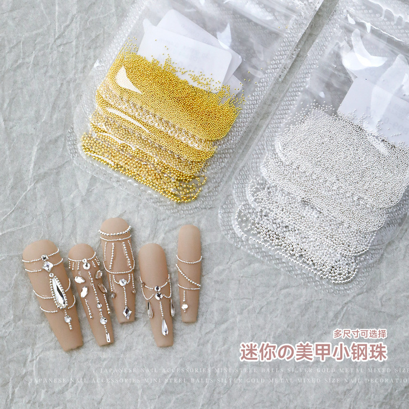 Manicure 0.4mm Mini Small Steel Beads Jewelry Small Size Rose Gold Silver Metal Nails Small Round Beads with Diamonds Manicure 0.4mm Mini Small Steel Beads Jewelry Small Size Rose Gold Silver Metal Nails Small Round Beads with Diamonds