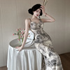 Retro ink painting tie dye backless tie up dress