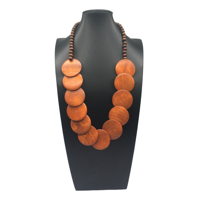 Cross-border foreign trade bohemian large round wood beaded long single-layer necklace for women necklace women Cross-border foreign trade bohemian large round wood beaded long single-layer necklace for women necklace women