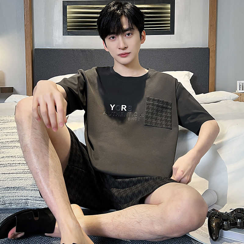 Summer Short-Sleeved Shorts Pajamas for Men and Teenagers Casual Summer Thin Large Size Can Be Worn Outside Home Clothes Two-Piece Set
