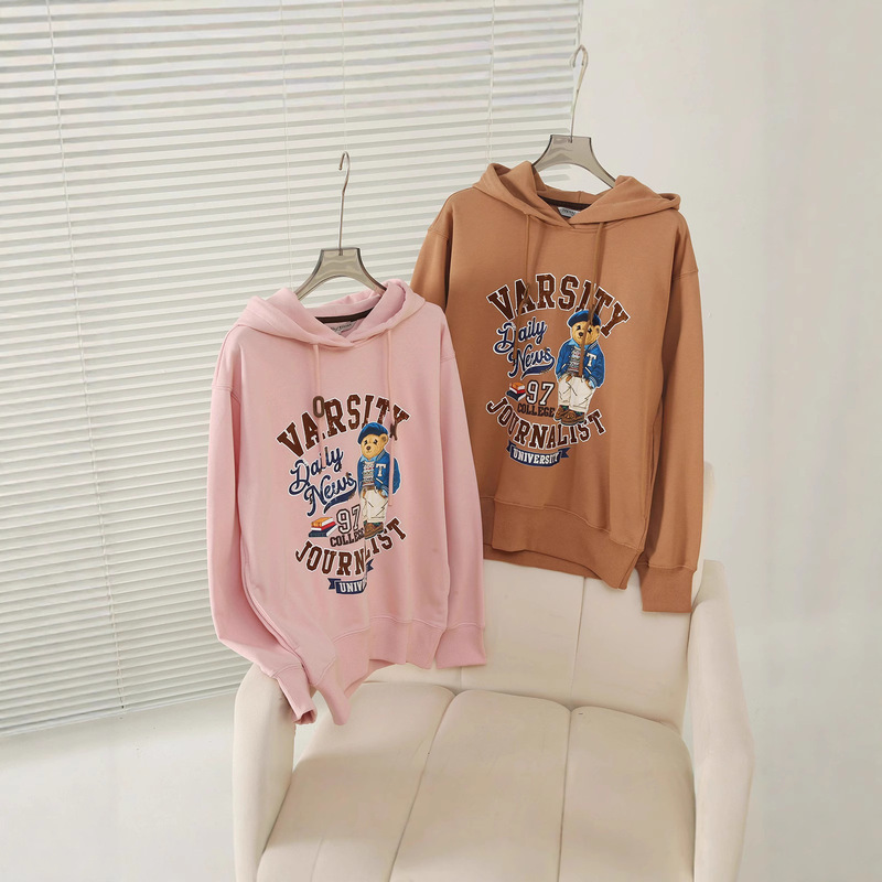 2025 New Autumn and Winter Women's Preppy Style Loose Cartoon Embroidered Hooded Pullover Sweatshirt Ttmw254903P