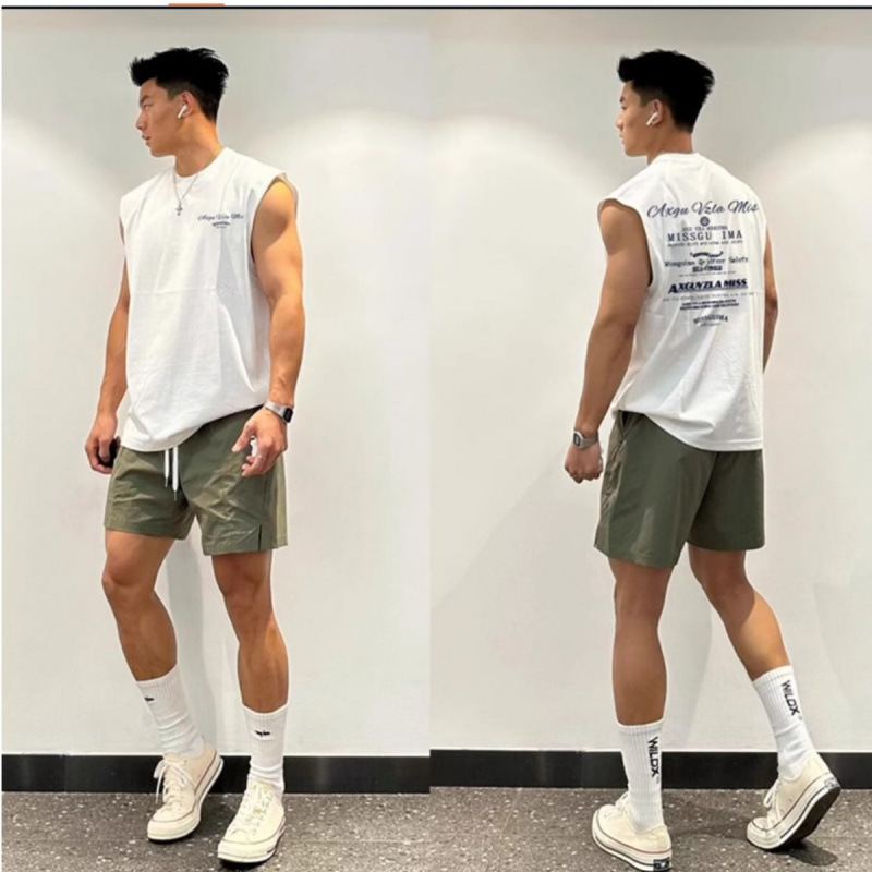 綿メンズノースリーブインナーアメリカンスポーツベストベスト夏薄手ゆったり速乾ラウンドネックTシャツ|undefined